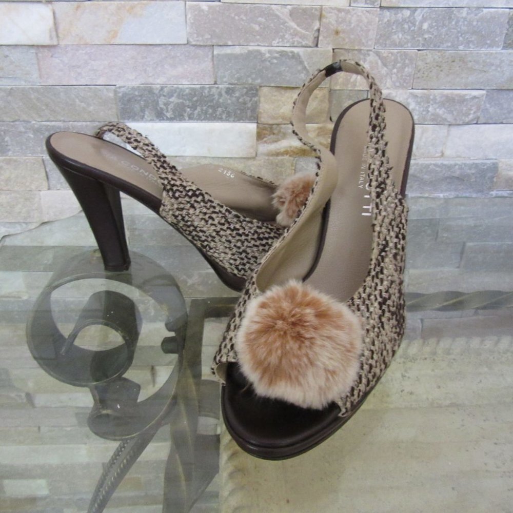 Via Condotti Italian Leather Brown/White Open Toe Slingback Shoes in Size 9M